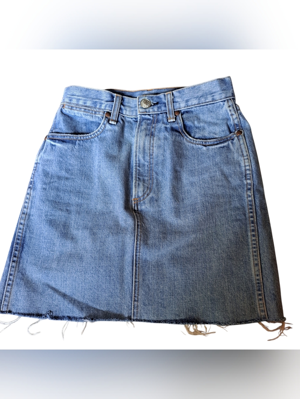 rag & bone Denim Mini Skirt Blue High Rise Raw Hem Women’s Est Small USA Made